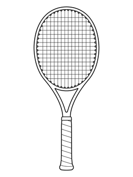 A detailed tennis racket stands upright in this tennis coloring page.