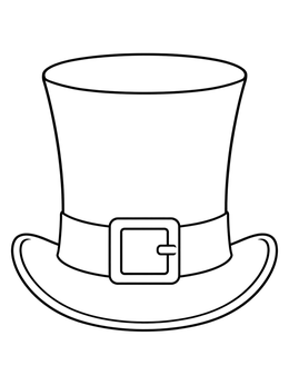 A simple hat coloring page showing a tall top hat with a belt and buckle.