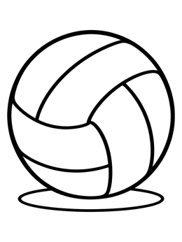 A simple volleyball coloring page featuring a classic ball resting on the ground.