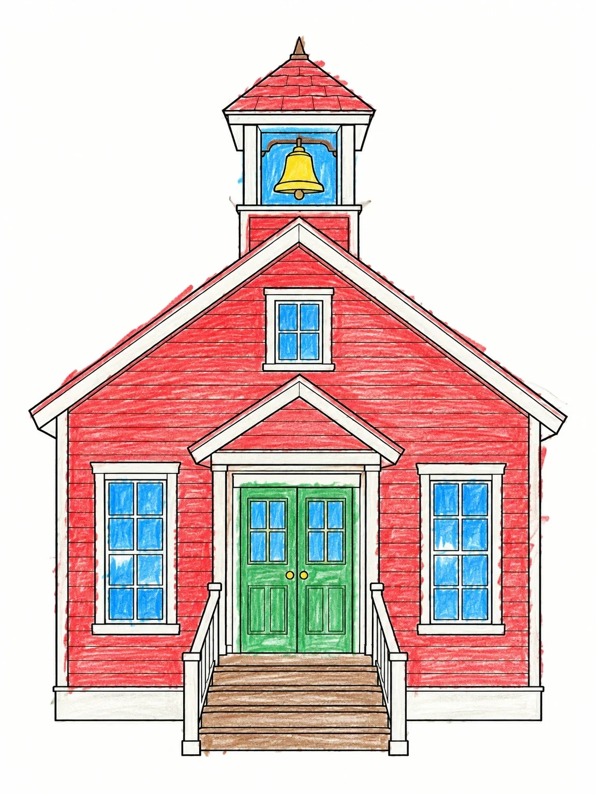 Colored example of the Classic Wooden Schoolhouse With Belfry coloring page