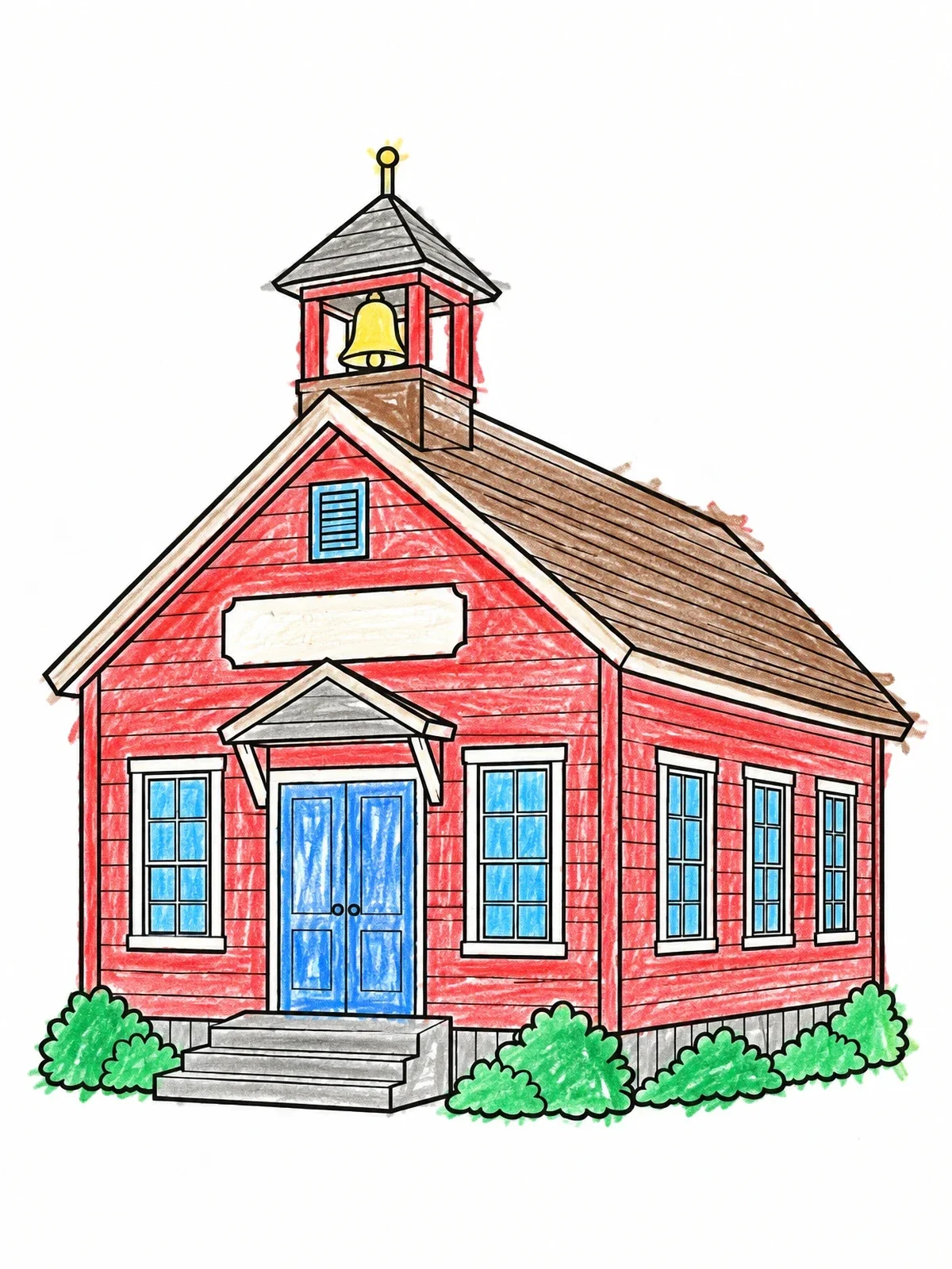 Colored example of the Classic Wooden Schoolhouse With Bell Tower coloring page