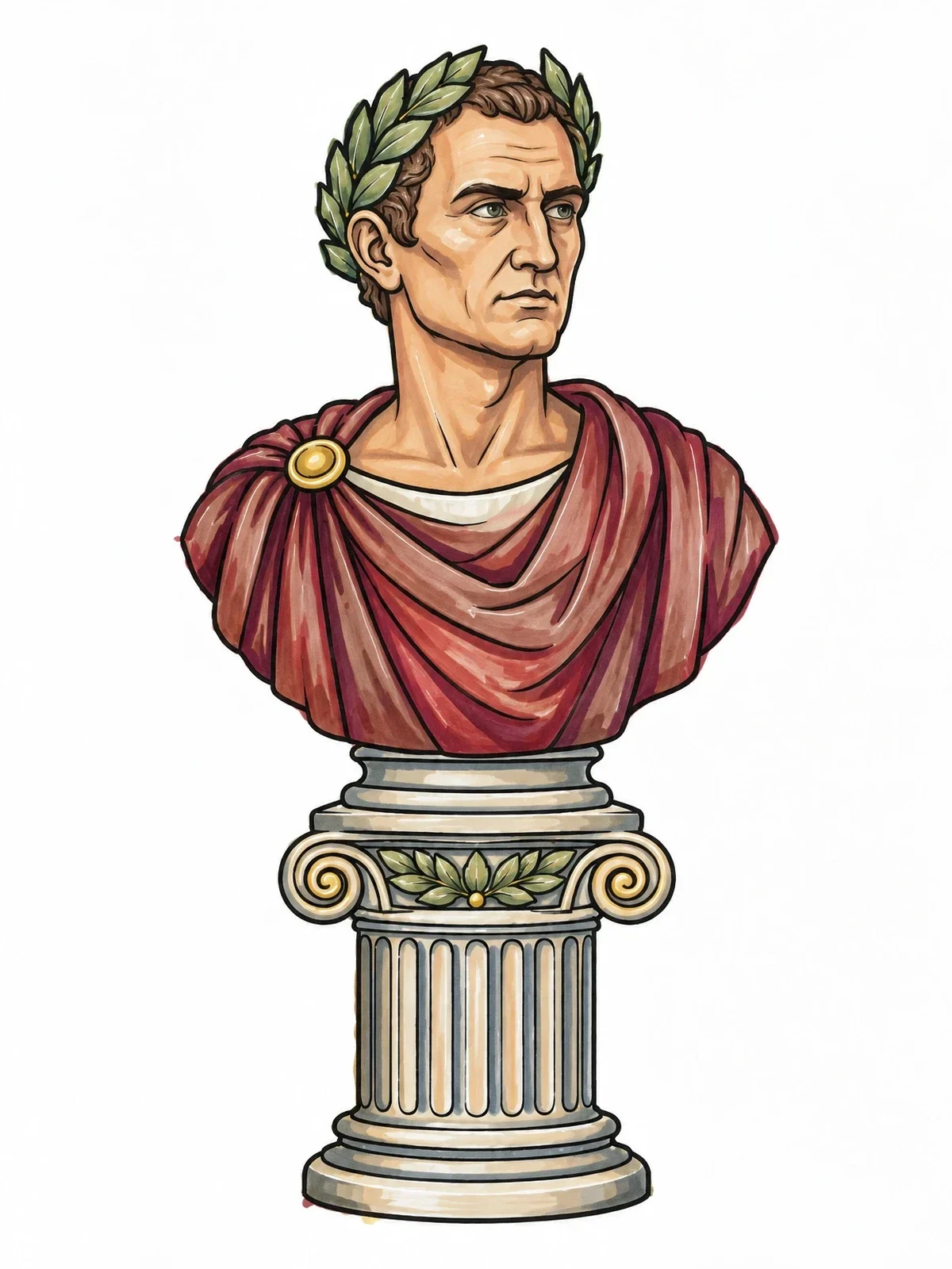 Colored example of the Classical Bust Of Julius Caesar On Column coloring page