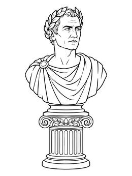 A detailed julius caesar coloring page featuring a classical Roman marble bust resting on a fluted pedestal.