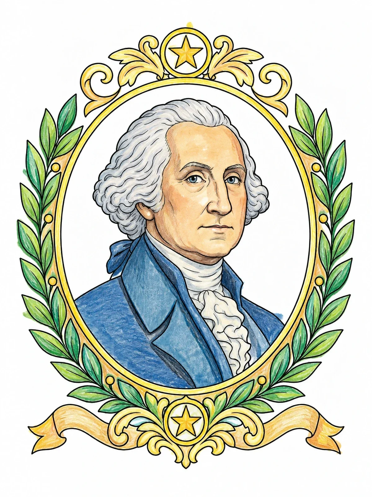 Colored example of the Classical George Washington Oval Portrait coloring page