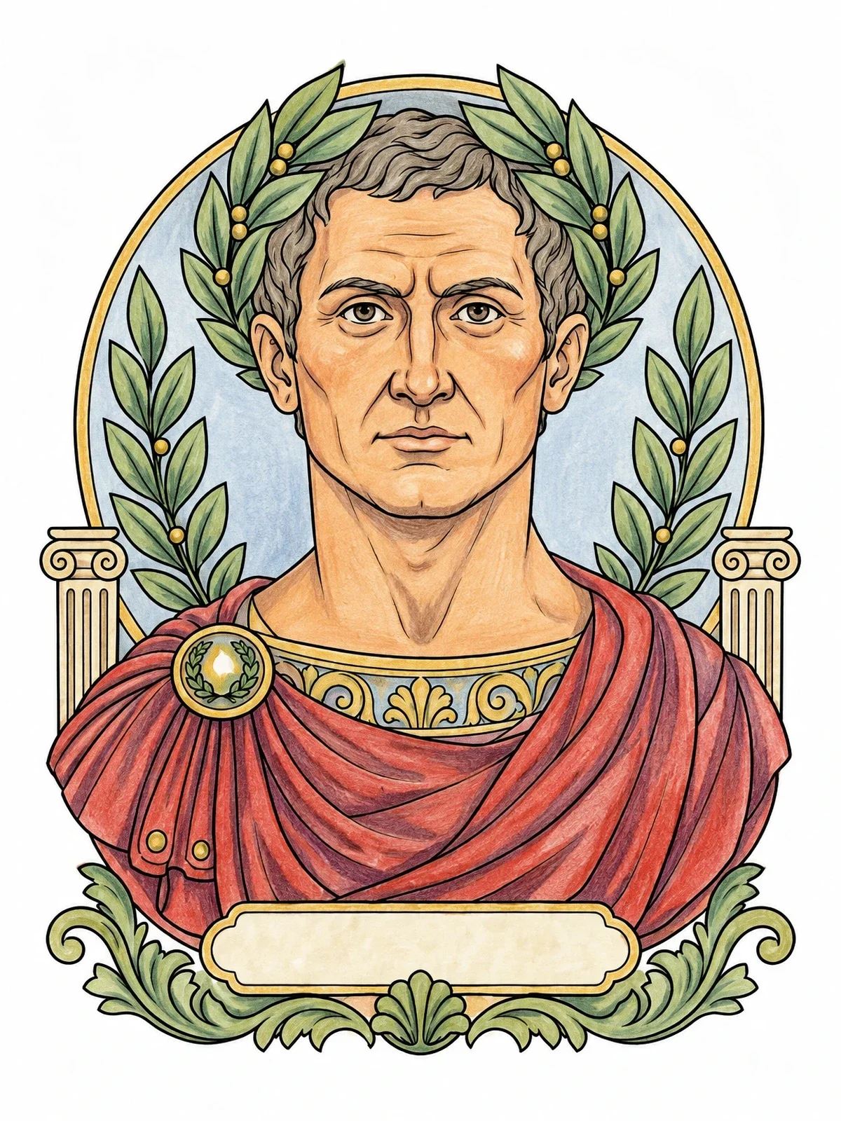 Colored example of the Classical Portrait Bust Of Julius Caesar coloring page