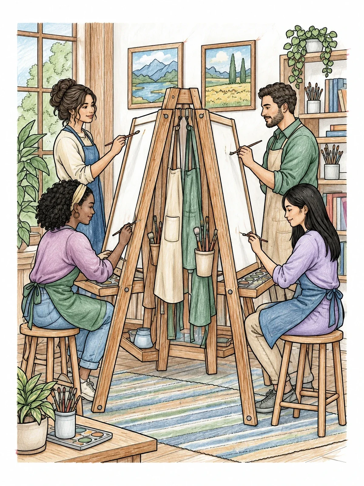 Colored example of the Art Class Easel Workshop coloring page