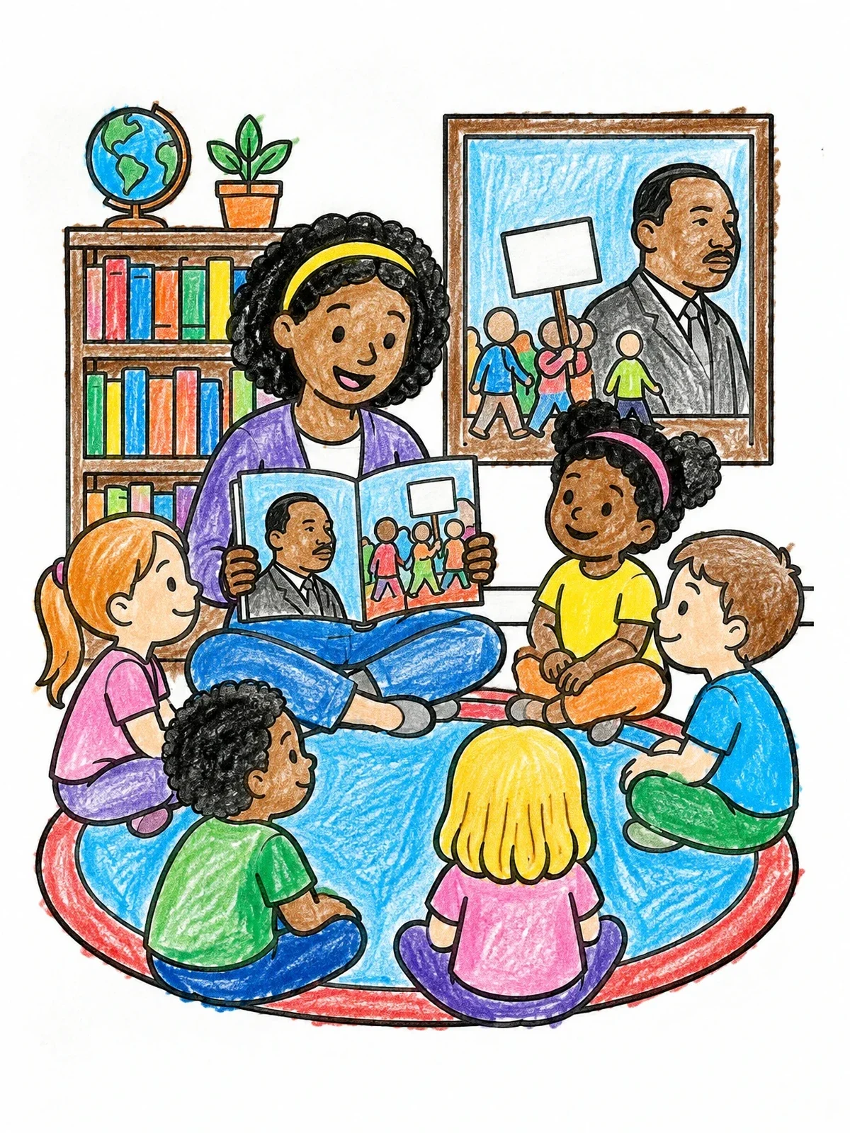 Colored example of the Classroom Civil Rights History Lesson coloring page