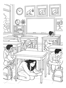 Free printable Classroom Earthquake Drill Safety coloring page