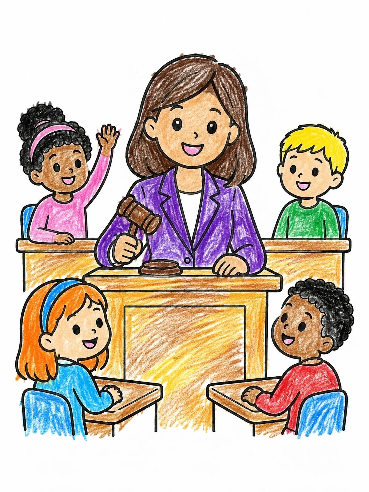 Colored example of the Mock Trial In The Classroom coloring page