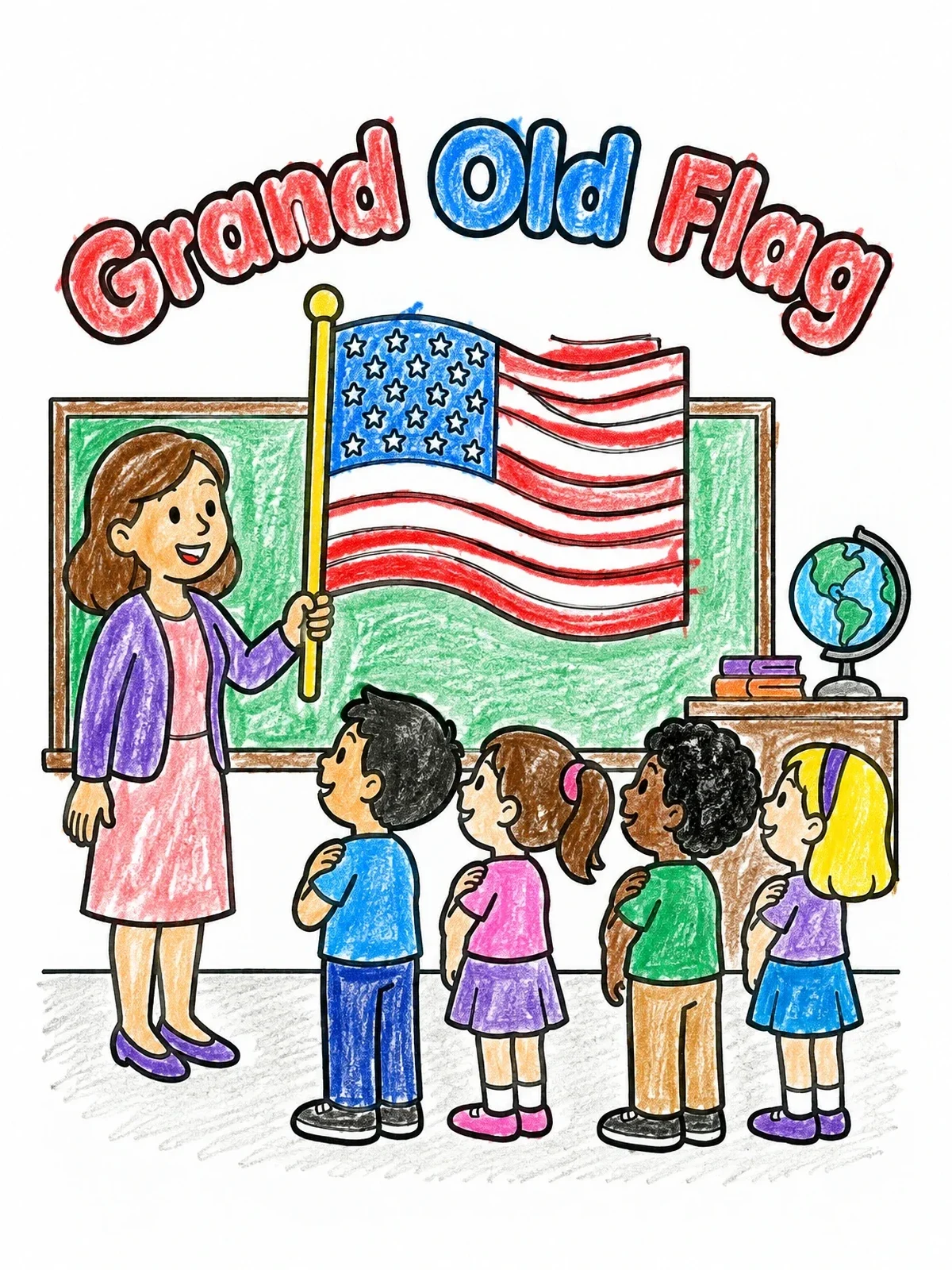Colored example of the Classroom Pledge Of Allegiance coloring page