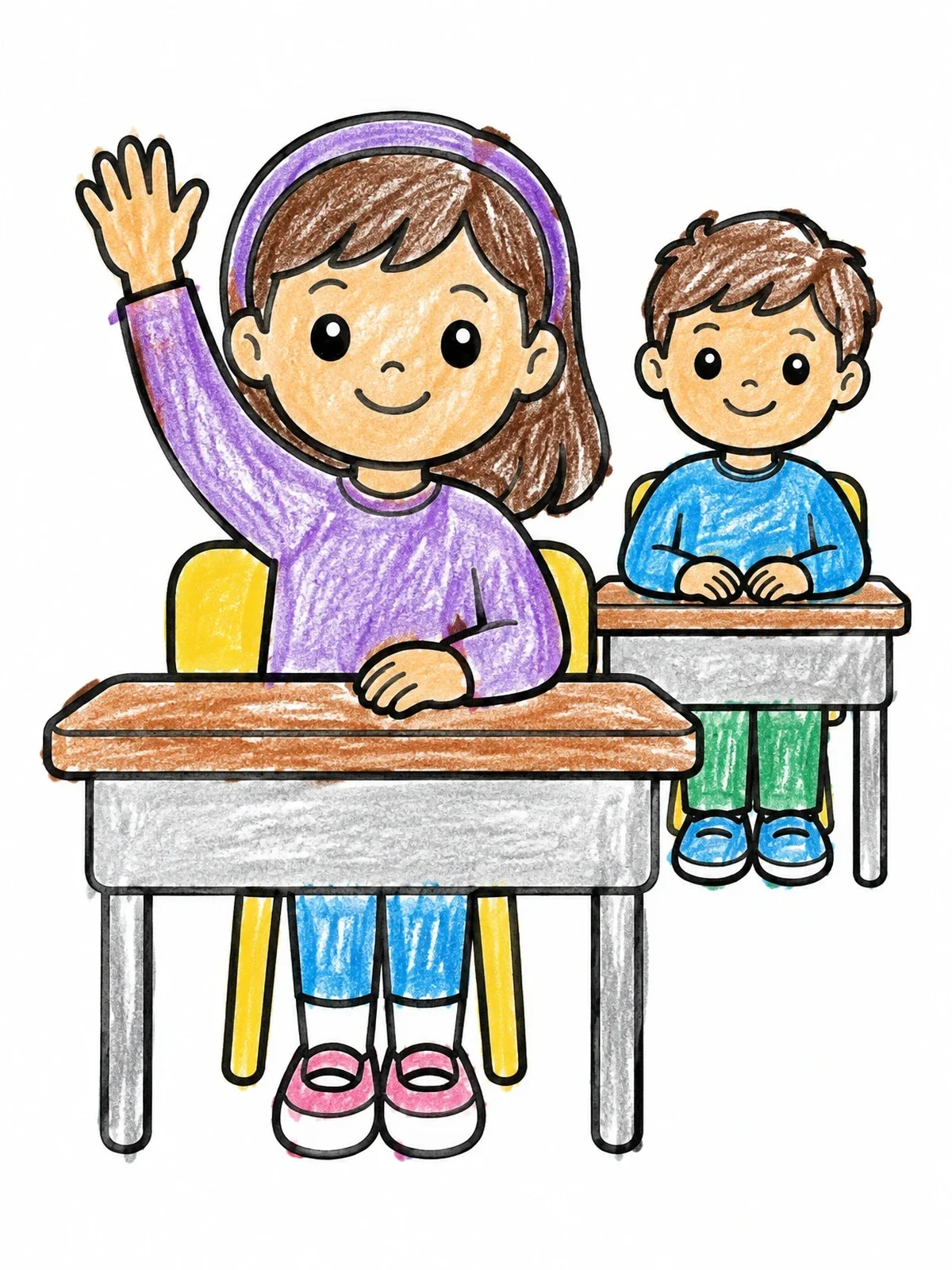 Colored example of the Students Sitting At School Desks coloring page
