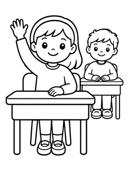 Free printable Students Sitting At School Desks coloring page