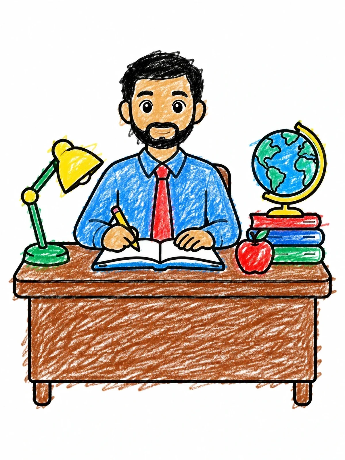 Colored example of the Teacher At His Desk coloring page