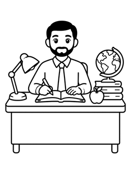 Free printable Teacher At His Desk coloring page