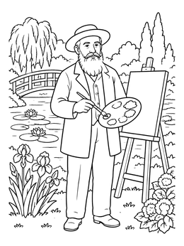 Free printable Claude Monet In His Water Garden coloring page