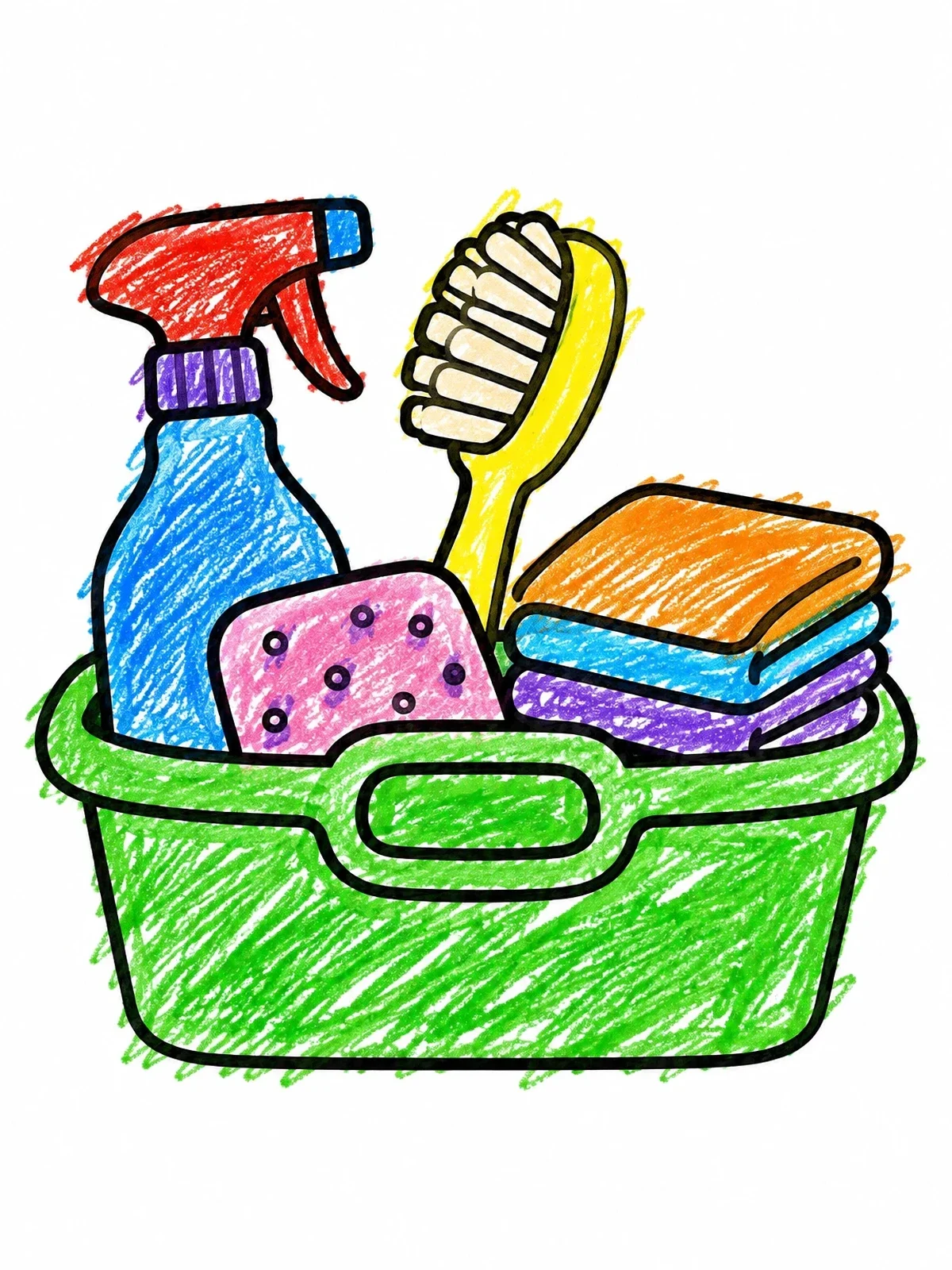 Colored example of the Cleaning Caddy With Supplies coloring page