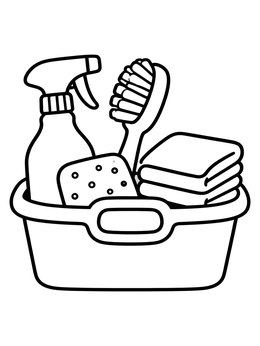 Free printable Cleaning Caddy With Supplies coloring page