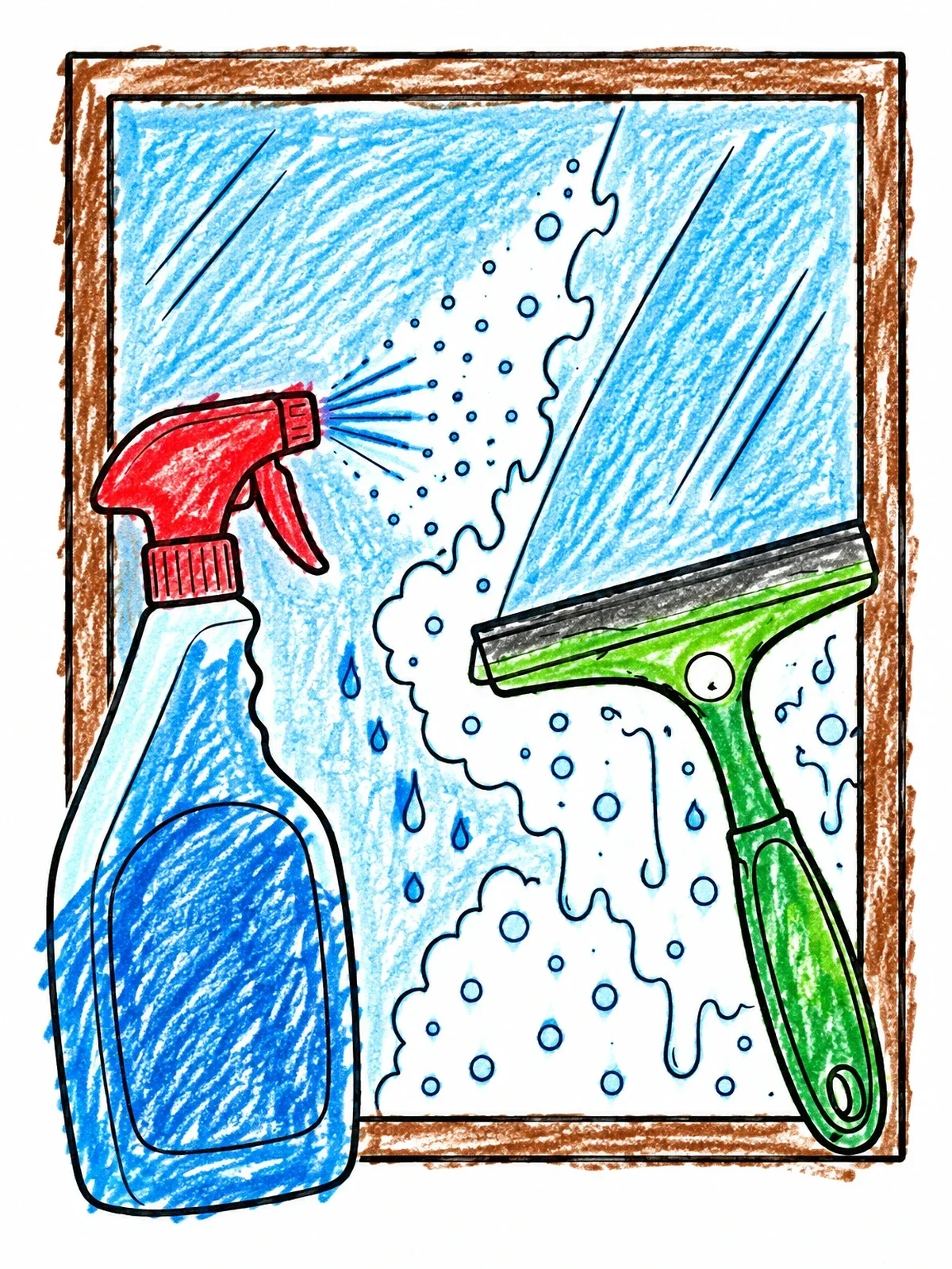 Colored example of the Spray Bottle And Window Squeegee coloring page