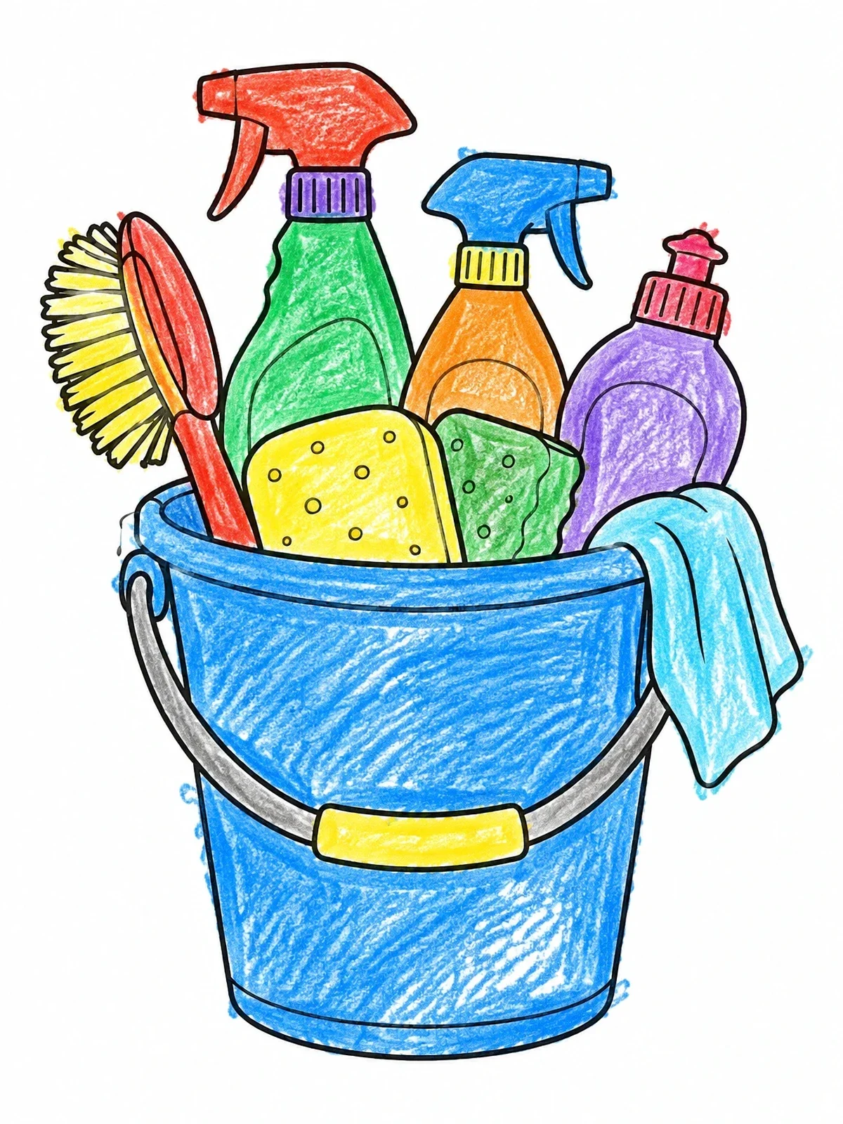 Colored example of the Bucket Of Cleaning Supplies coloring page