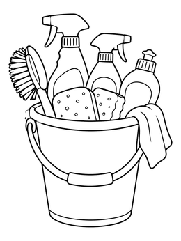 Free printable Bucket Of Cleaning Supplies coloring page
