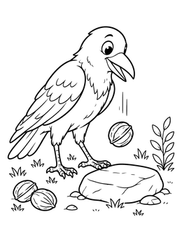 Free printable Clever Raven Dropping A Walnut coloring page