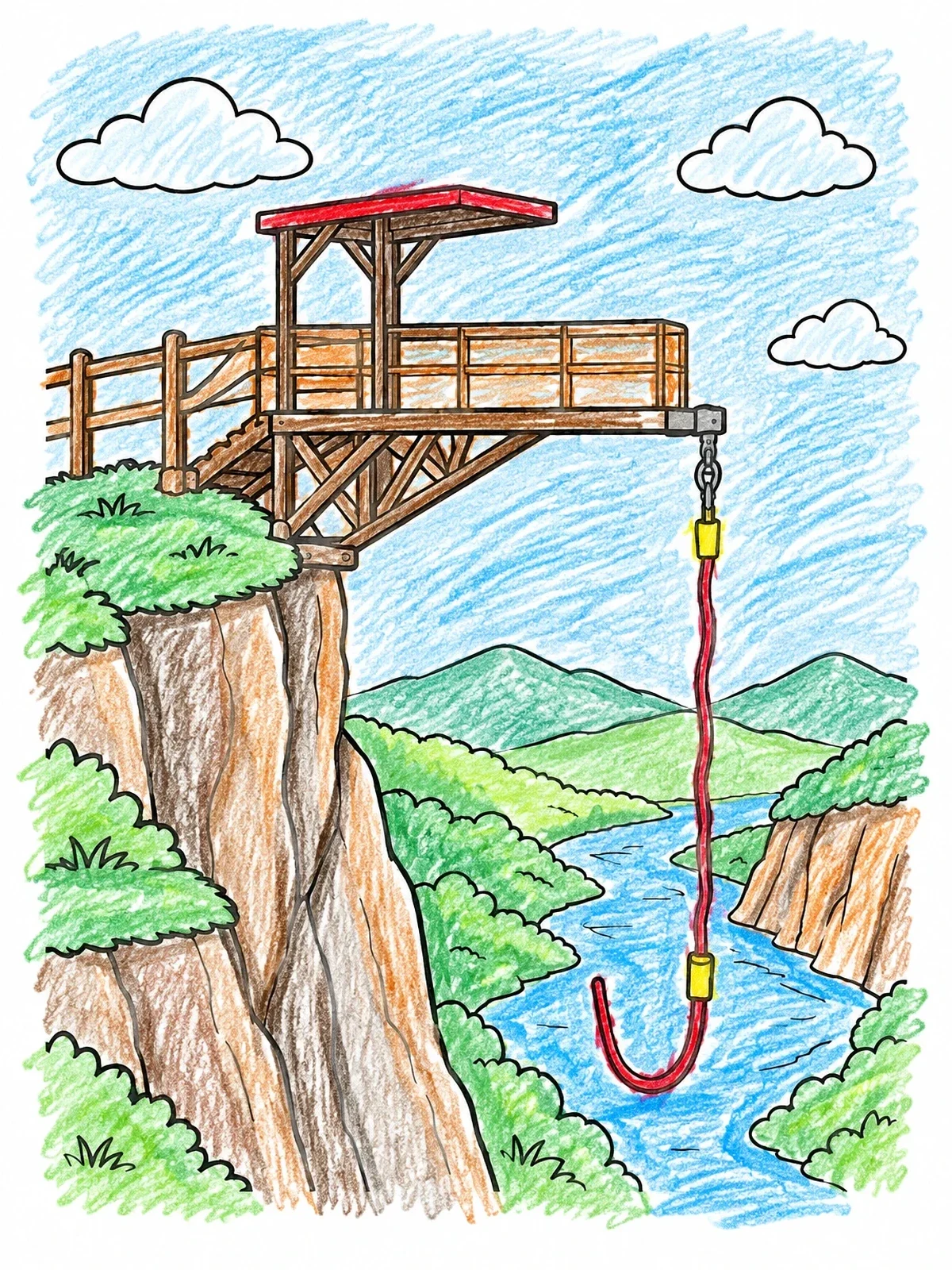 Colored example of the Cliff Bungee Jump Platform coloring page