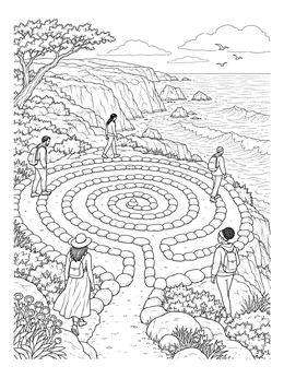 Free printable Cliffside Stone Labyrinth By The Ocean coloring page