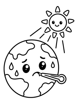 Free printable Cartoon Earth With Fever Thermometer coloring page
