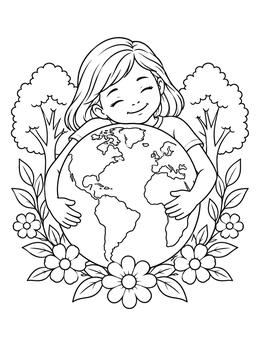 Free printable Child Hugging The Earth Globe coloring page