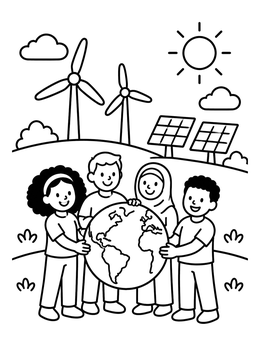 Free printable Children Protecting The Planet Together coloring page