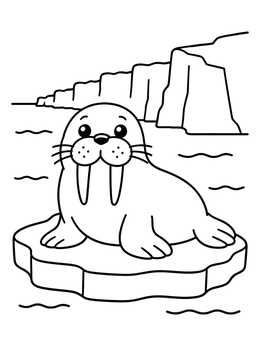 Free printable Cute Walrus On An Ice Floe coloring page