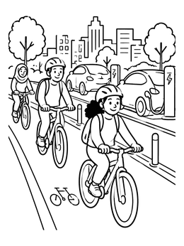 Free printable Cyclists On City Bike Path coloring page