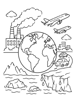 Free printable Earth With Emissions And Melting Ice coloring page