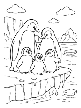 Free printable Penguin Family On Melting Ice coloring page