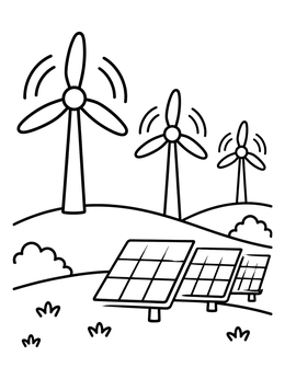 Free printable Wind Turbines And Solar Farm coloring page