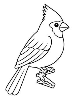 A clip-on cardinal bird ornament coloring page ready to decorate.