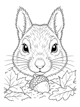 Free printable Close Up Squirrel With Autumn Leaves coloring page