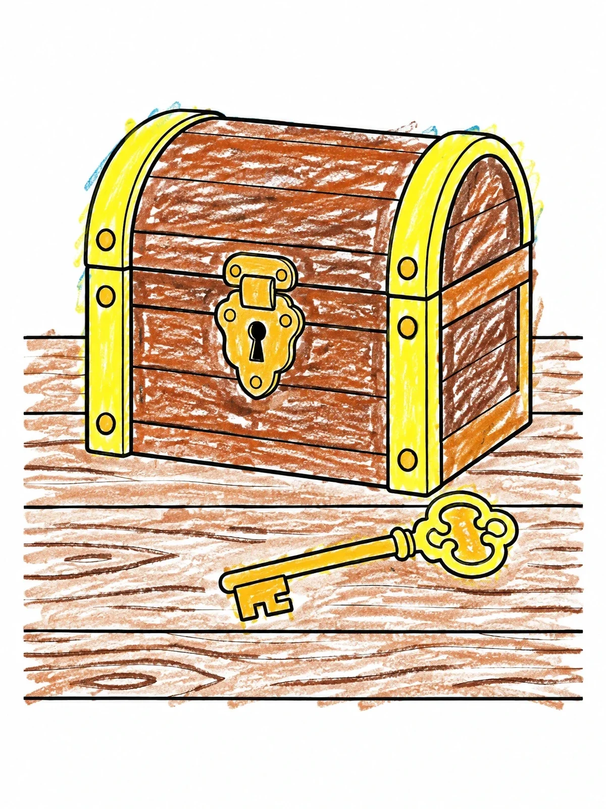Colored example of the Closed Treasure Chest With Antique Key coloring page