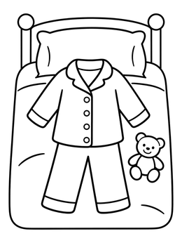 Free printable Cozy Pajamas On Bed With Teddy Bear coloring page