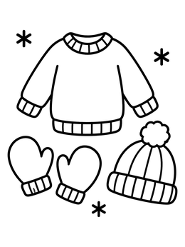 Free printable Cozy Winter Sweater, Mittens, And Beanie coloring page