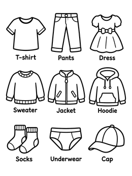 Free printable Everyday Clothing Chart With Labels coloring page