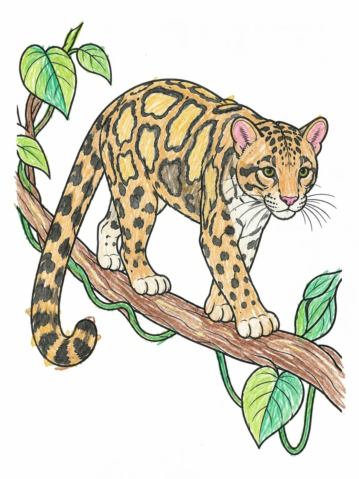 Colored example of the Clouded Leopard On A Jungle Branch coloring page