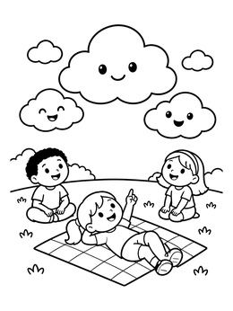 Free printable Children Cloud Watching On A Picnic Blanket coloring page