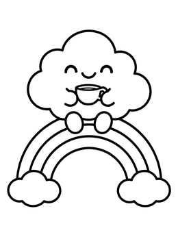 Free printable Happy Cloud Drinking Tea On Rainbow coloring page