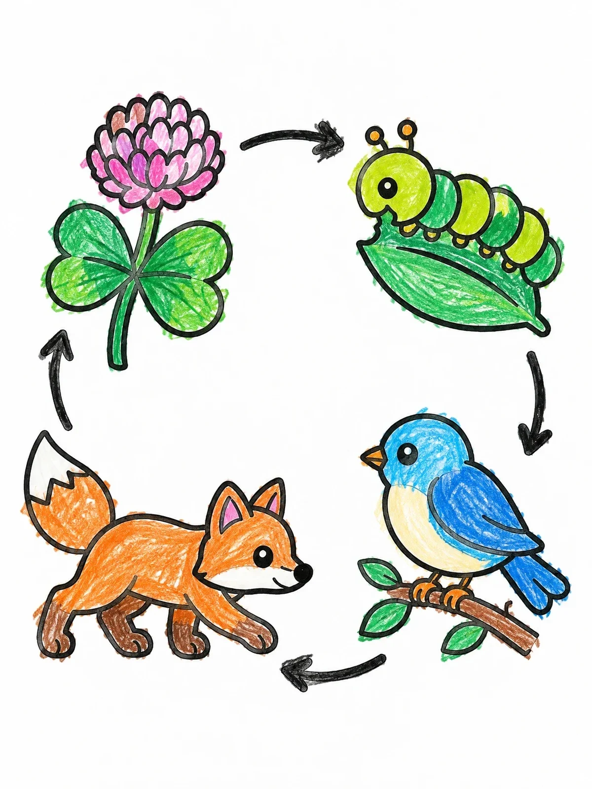 Colored example of the Clover To Fox Food Chain Diagram coloring page