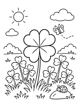 Free printable Four Leaf Clover Meadow coloring page