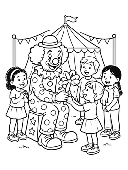 Free printable Friendly Clown Giving Balloon Flower coloring page