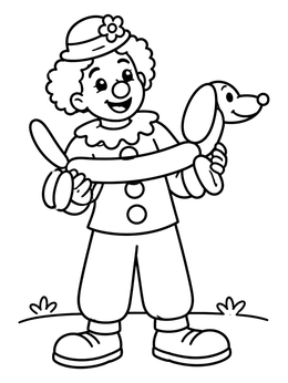 Free printable Cheerful Clown With Balloon Dog coloring page