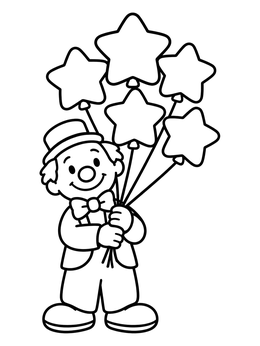 Free printable Friendly Clown Holding Star Balloons coloring page
