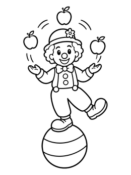 Free printable Cheerful Clown Juggling On A Ball coloring page